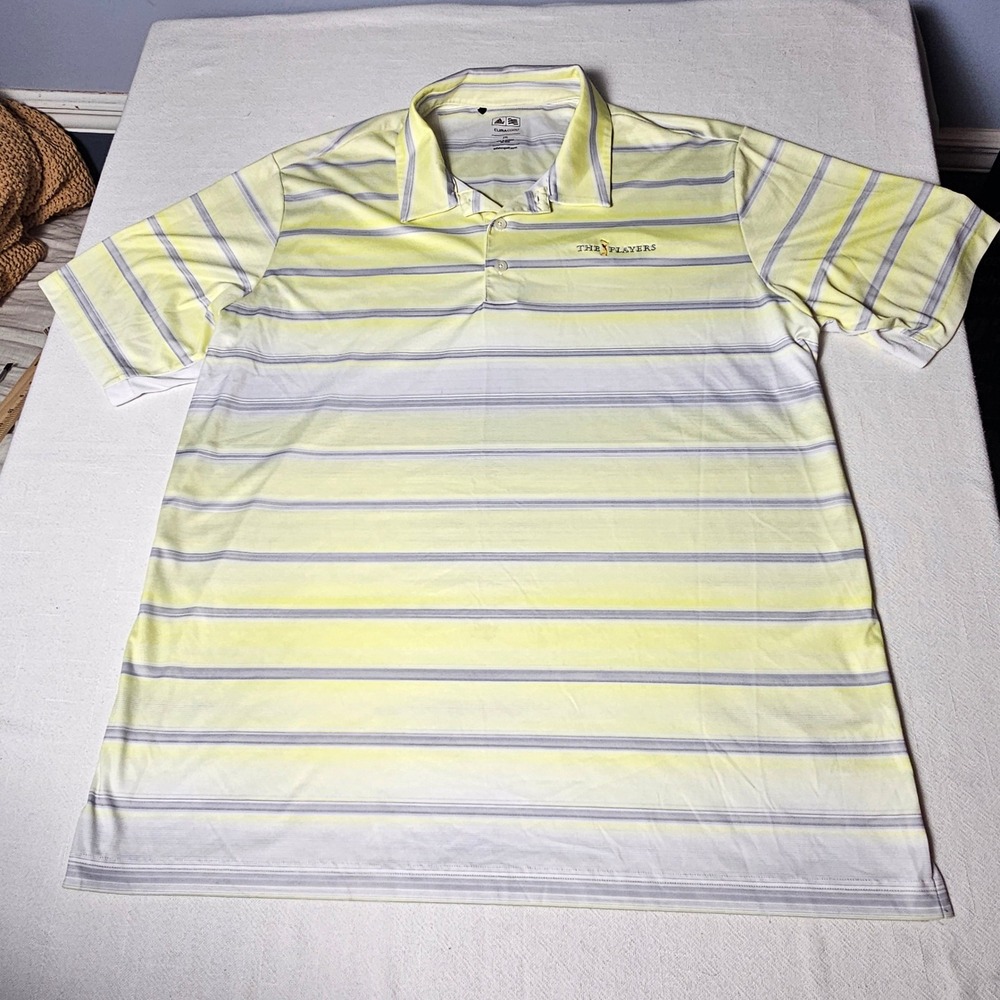 Adidas ClimaCool The Players TPC Sawgrass Golf Polo Shirt Yellow Grey Striped XL